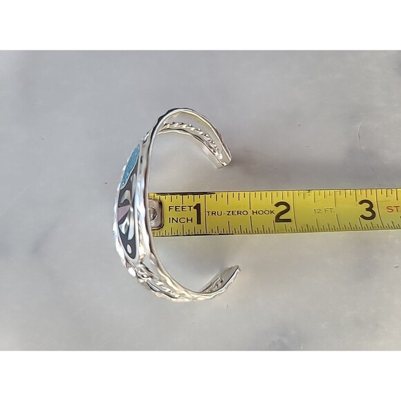 Alpaca Mexico Abalone Shell Beach Scene Cuff Bracelet Vintage - Picture 8 of 10